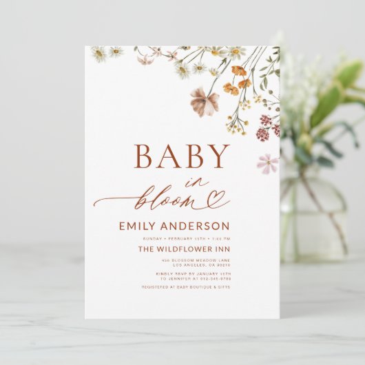 Invitation Tout en un QR Code Fleur sauvage Baby in Bloom Dou (Debout devant)