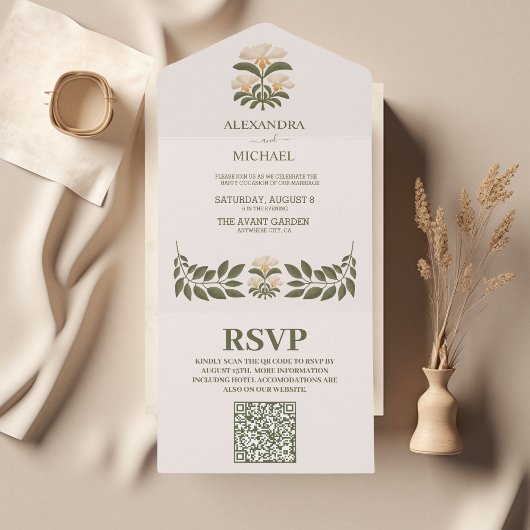 Invitation Tout En Un QR Code Fleur sauvage Botanical Garden Wedding