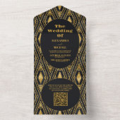 Invitation Tout En Un QR Code Glamour noir et or Art Déco Mariage (À l'intérieur)