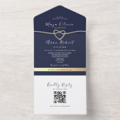 Invitation Tout En Un QR Code Gold et Mariage bleu marine (À l'intérieur)