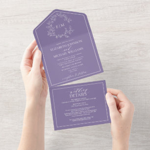 Invitation Tout En Un QR Code Lavande Lavande Lavande Monogramme crête f