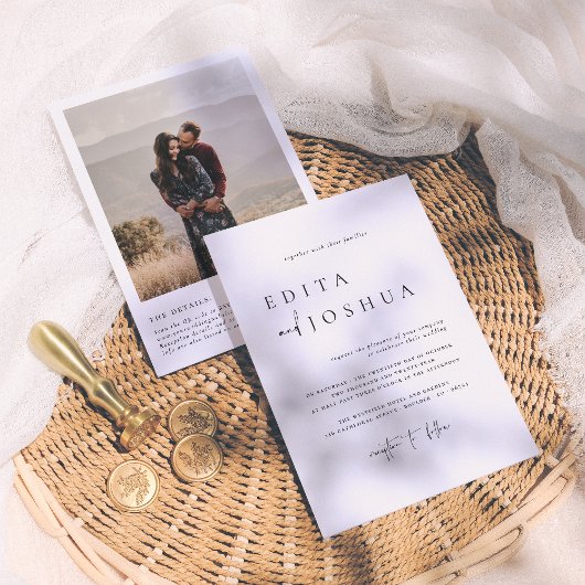 Invitation Tout en un QR Code Mariage photo noir et blanc