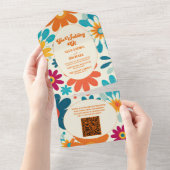 Invitation Tout En Un QR Code Moderne Retro 70's Daisy Mariage (Déchirure)