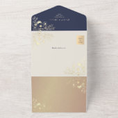 Invitation Tout En Un QR Code Navy Rose Gold Wedding (Dehors)