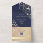Invitation Tout En Un QR Code Navy Rose Gold Wedding (À l'intérieur)