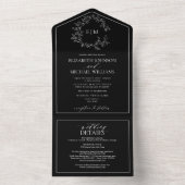 Invitation Tout En Un QR Code noir blanc poitrine Mariage de monogramme (À l'intérieur)