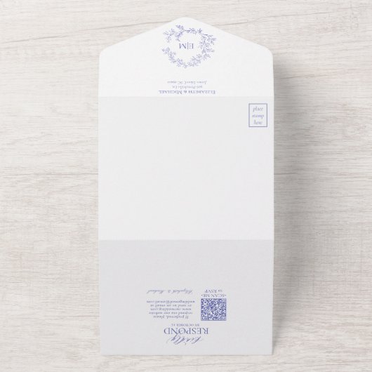 Invitation Tout En Un QR Code Périwinkle poitrine feuillue Mariage de mo (Dehors)