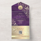 Invitation Tout En Un QR Code Purple Gold Rustic Lights Wedding (À l'intérieur)