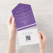 Invitation Tout En Un QR Code Purple Silver Mariage du coeur (Déchirure)