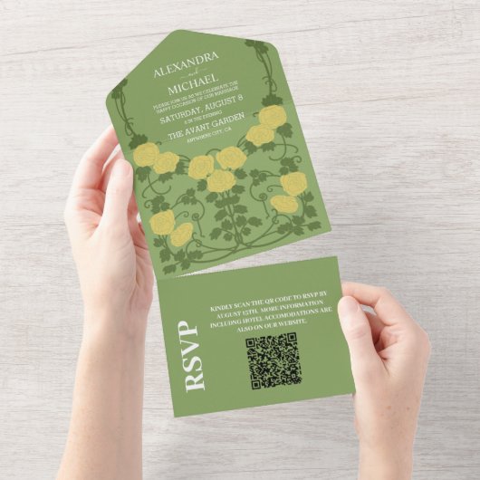 Invitation Tout En Un QR Code Romantique Art nouveau Mariage (Déchirure)