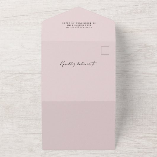 Invitation Tout En Un QR Code RSVP Calligraphie Chic Blush Mariage rose (Dehors)
