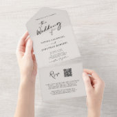 Invitation Tout En Un QR Code RSVP Calligraphie Elegant Mariage Eggshell (Déchirure)