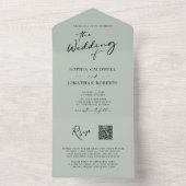 Invitation Tout En Un QR Code RSVP Calligraphie Sage Mariage vert (À l'intérieur)