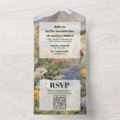 Invitation Tout En Un QR Code Rustic Mountain Forest Mariage À feuillage (À l'intérieur)