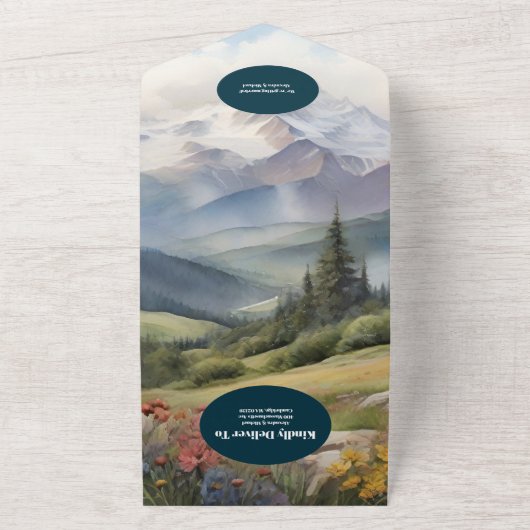 Invitation Tout En Un QR Code Rustic Mountain Meadow Mariage (Dehors)