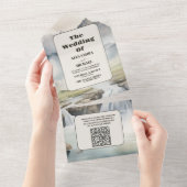 Invitation Tout En Un QR Code Rustic Mountain Waterfall Boho Mariage (Déchirure)