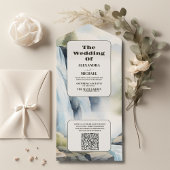 Invitation Tout En Un QR Code Rustic Mountain Waterfall Boho Mariage