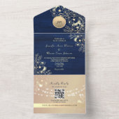 Invitation Tout En Un QR Code Rustic Navy Rose Gold Wedding (À l'intérieur)