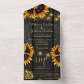 Invitation Tout En Un QR code rustique tournesol d'or grange bois mariag (À l'intérieur)