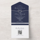 Invitation Tout En Un QR Code Silver Marine Mariage bleu (À l'intérieur)