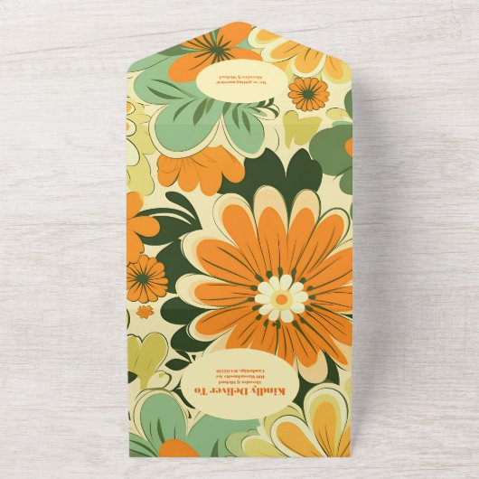 Invitation Tout En Un QR Code Super Boho Retro Floral Mariage (Dehors)