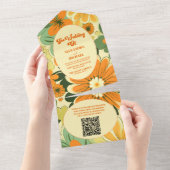 Invitation Tout En Un QR Code Super Boho Retro Floral Mariage (Déchirure)