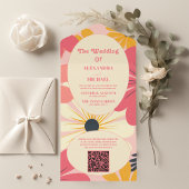 Invitation Tout En Un QR Code Super Retro Pink & Gold Mariage