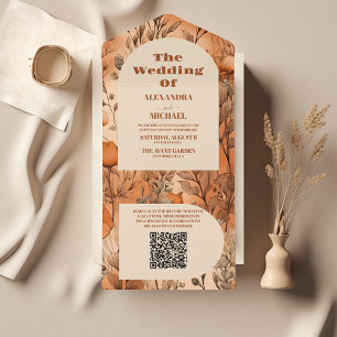 Invitation Tout En Un QR Code Terracotta Aquarelle Fleur sauvage Mariage