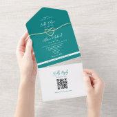 Invitation Tout En Un QR Code Turquoise Gold Heart Mariage (Déchirure)
