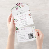 Invitation Tout En Un Qr Code violet et Mariage rose (Déchirure)