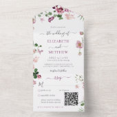 Invitation Tout En Un Qr Code violet et Mariage rose (À l'intérieur)
