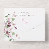 Invitation Tout En Un Qr Code violet et Mariage rose (Verso)