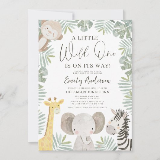 Invitation Tout en un QR Code Wild One Baby shower Safari (Devant)