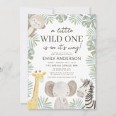 Invitation Tout en un QR Code Wild One Baby shower Safari (Devant)