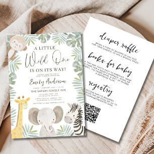 Invitation Tout en un QR Code Wild One Baby shower Safari