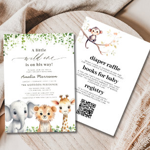 Invitation Tout en un QR Code Wild One Baby shower Safari