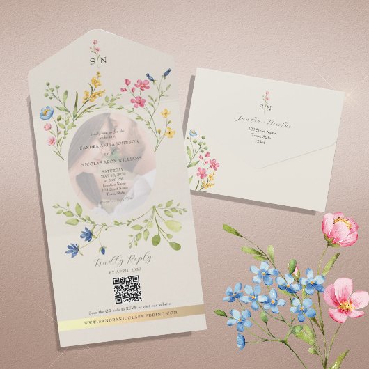 Invitation Tout En Un QR Code Wildflower Photo Wedding