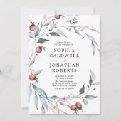 Invitation Tout en un QR Code Winter Berries Mariage de verdu (Devant)