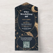 Invitation Tout En Un QR CodeMariage céleste d'or bleu nuit (À l'intérieur)