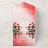 Invitation Tout En Un Quinceañera Rouge Vert mexicain Style rsvp (Dehors)