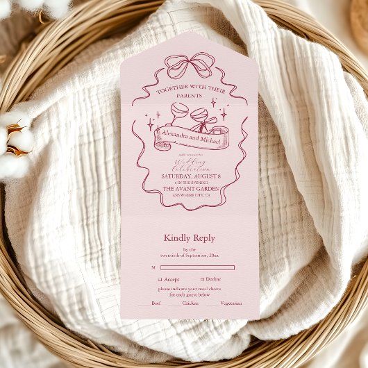 Invitation Tout En Un Quirky Bow Mariage manuscrit