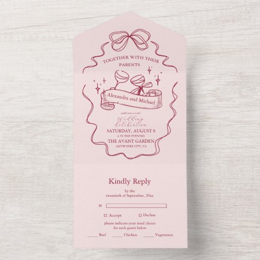 Invitation Tout En Un Quirky Bow Mariage manuscrit (À l'intérieur)