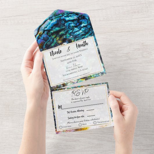 Invitation Tout En Un Rainbow Iridescente Abalone Sea Shell Mariage (Déchirure)