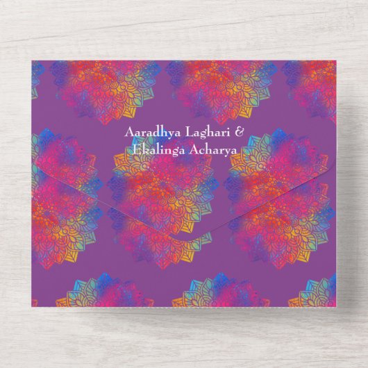 Invitation Tout En Un Rainbow Mandala Mariage indien tout en un Invitati (Verso)