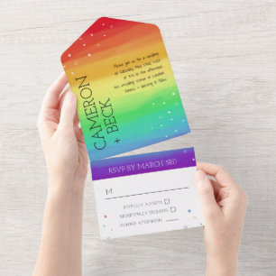 Invitation Tout En Un Rainbow Ombre & Stars LGBT Mariage All In One Invi