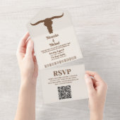 Invitation Tout En Un Ranch Country du Sud-Ouest Mariage Western Code QR (Déchirure)