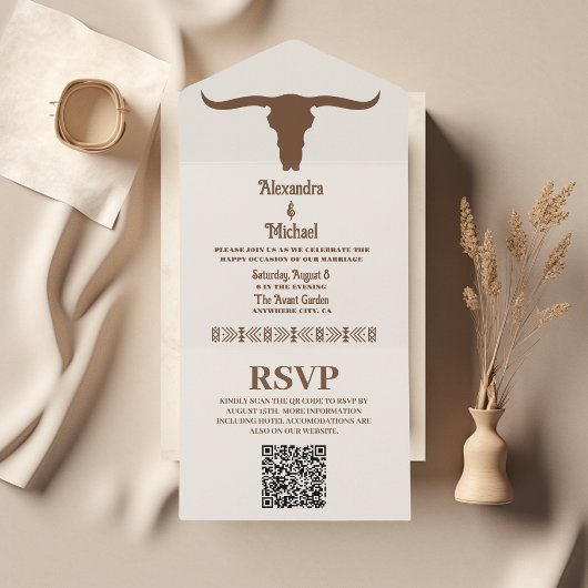 Invitation Tout En Un Ranch Country du Sud-Ouest Mariage Western Code QR