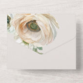 Invitation Tout En Un Ranunculus de Pêche Romantique sur l'ivoire (Verso)