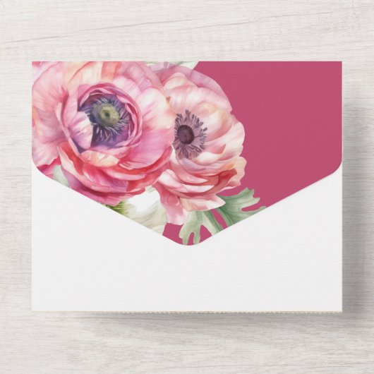 Invitation Tout En Un Ranunculus rose romantique (Verso)