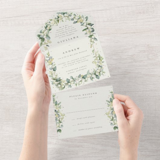 Invitation Tout En Un Réception Crème/Black Snowberry+Eucalyptus uniquem (Déchirure)